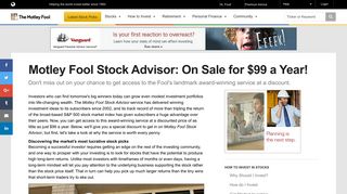 Motley Fool Stock Advisor: On Sale for $99 a Year! -- The Motley Fool