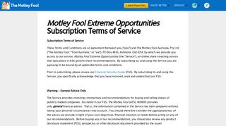 Motley Fool Extreme Opportunities Subscription Terms of Service