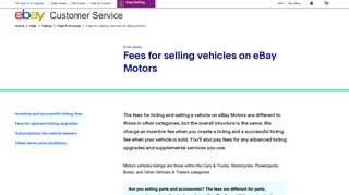 Fees for selling a vehicle on eBay Motors