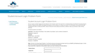 Student Account Login Problem Form - Mount Royal University ...