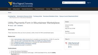 Utility Payments Form in Mountaineer Marketplace - Use TeamDynamix