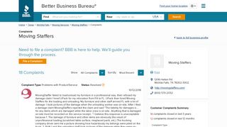 Moving Staffers | Complaints | Better Business Bureau® Profile