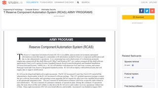 T Reserve Component Automation System (RCAS) ARMY PROGRAMS