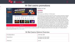 Mr Bet casino casino promotions & free spins 2019 - Allgamblinglist.com