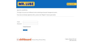 Welcome to Mr. Lube #530 Shiftboard Login Page