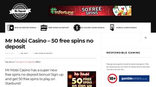 Mr Mobi Casino - 50 no deposit free spins bonus