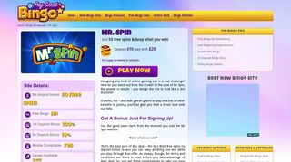 Mr. Spin Review | 50 Free Spins - Keep What You Win! - PGBingo.com