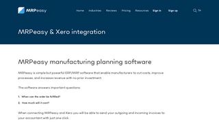 MRPeasy & Xero integration - MRP system