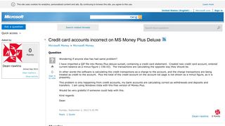 Credit card accounts incorrect on MS Money Plus Deluxe - Microsoft
