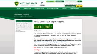 MSCC Online / D2L Login Support - Motlow State Community College