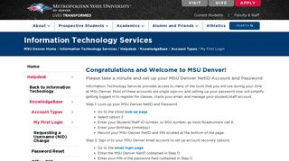 My First Login | Information Technology Services | MSU Denver