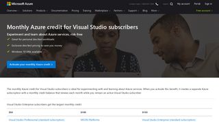 Monthly Azure credit for Visual Studio subscribers - Microsoft Azure