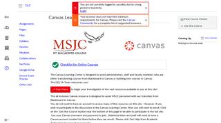 MSJC Canvas Learning Center - Dashboard