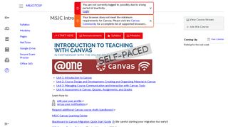 MSJC Introduction to Canvas - Self Paced - Dashboard