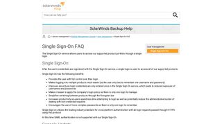 Single Sign-On FAQ - SolarWinds