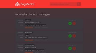 moviestarplanet.com passwords - BugMeNot