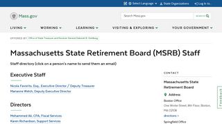 Massachusetts State Retirement Board (MSRB) Staff | Mass.gov