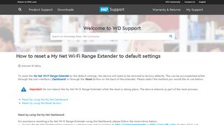 How to reset a My Net Wi-Fi Range Extender to default settings | WD ...
