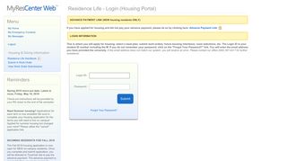 Residence Life - Login (Housing Portal)