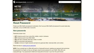 Reset Password | NetID | Michigan State University - MSU NetID