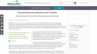 Prudential Retirement Selected by New York MTA | Business Wire