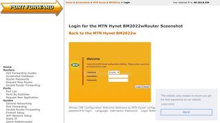 MTN Hynet BM2022w Login Router Screenshot - PortForward.com