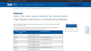 High Speed username or password problems | MTS