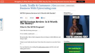 MTTB System Review-Is It Worth $49 Bucks? - Leads, Traffic ...