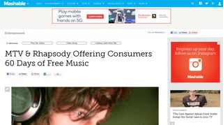 MTV & Rhapsody Offering Consumers 60 Days of Free Music