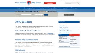 MUHC Databases | McGill University Health Centre Libraries