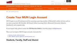 Create Your MUN Login Account | Information Technology Services ...