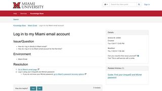 Article - Log in to my Miami email ac... - Miami's Knowledge Base