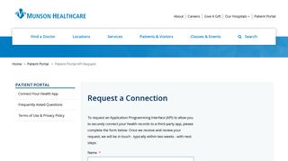 Patient Portal API Request I Munson Healthcare I northern Michigan