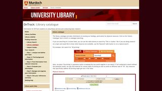 Library catalogue - OnTrack - Subject Guides at Murdoch University