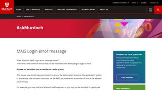AskMurdoch | MAIS Login error message