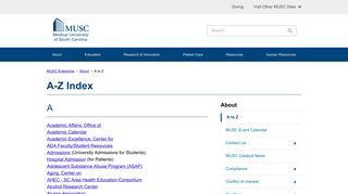 A-Z Index | Medical University of South Carolina | Charleston, SC