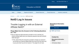 NetID Log In Issues | MUSC | Charleston, SC