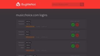 musicchoice.com passwords - BugMeNot