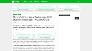 Murang'a University of Technology (MUT) Student Portal Login - www ...