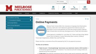 Online Payments | Melrose Public Schools