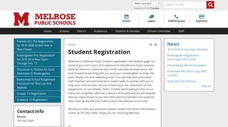 Student Registration | Melrose Public Schools