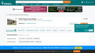 MVSR Engineering College, Ranga Reddy - Courses, Placement ...