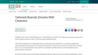 Tailored Brands Divests MW Cleaners - PR Newswire