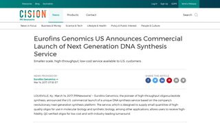 Eurofins Genomics US Announces Commercial Launch of Next ...
