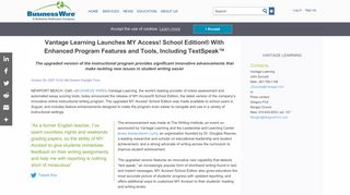 Vantage Learning Launches MY Access! School Edition(R) With ...