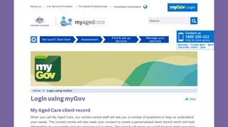 Login using myGov - Access aged care information and services | My ...