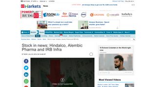 Stock in news: Hindalco, Alembic Pharma and IRB Infra - The ...