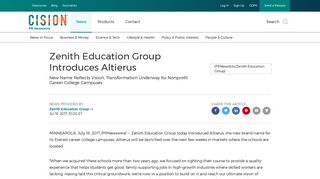 Zenith Education Group Introduces Altierus - PR Newswire