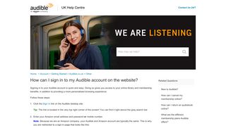 How can I sign in to my Audible account on the website?
