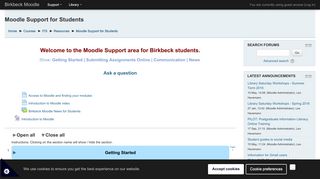 Course: Moodle Support for Students - Birkbeck Moodle